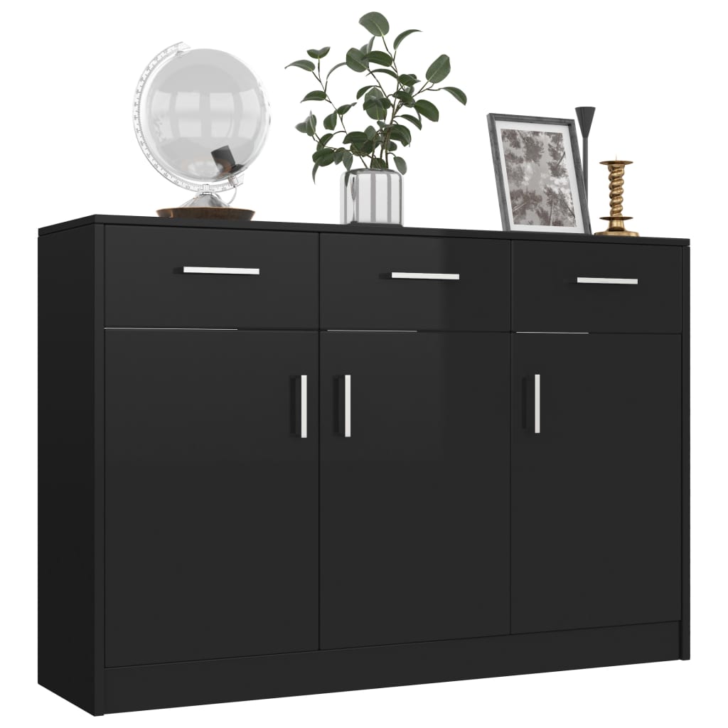 vidaXL Buffet Noir brillant 110x30x75 cm Aggloméré