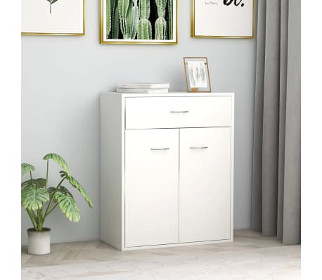 WooDlan Aparador de aglomerado Blanco Brillante,60x30x75 cm