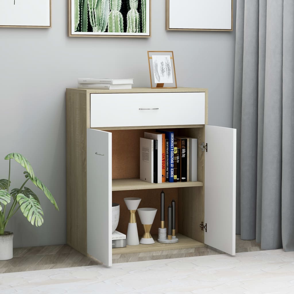 

vidaXL Dressoir 60x30x75 cm spaanplaat wit en sonoma eikenkleurig