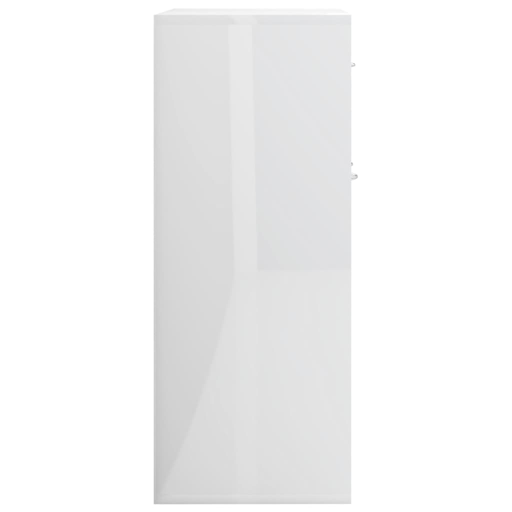 Magasfényű fehér forgácslap tálalószekrény 60 x 30 x 75 cm 