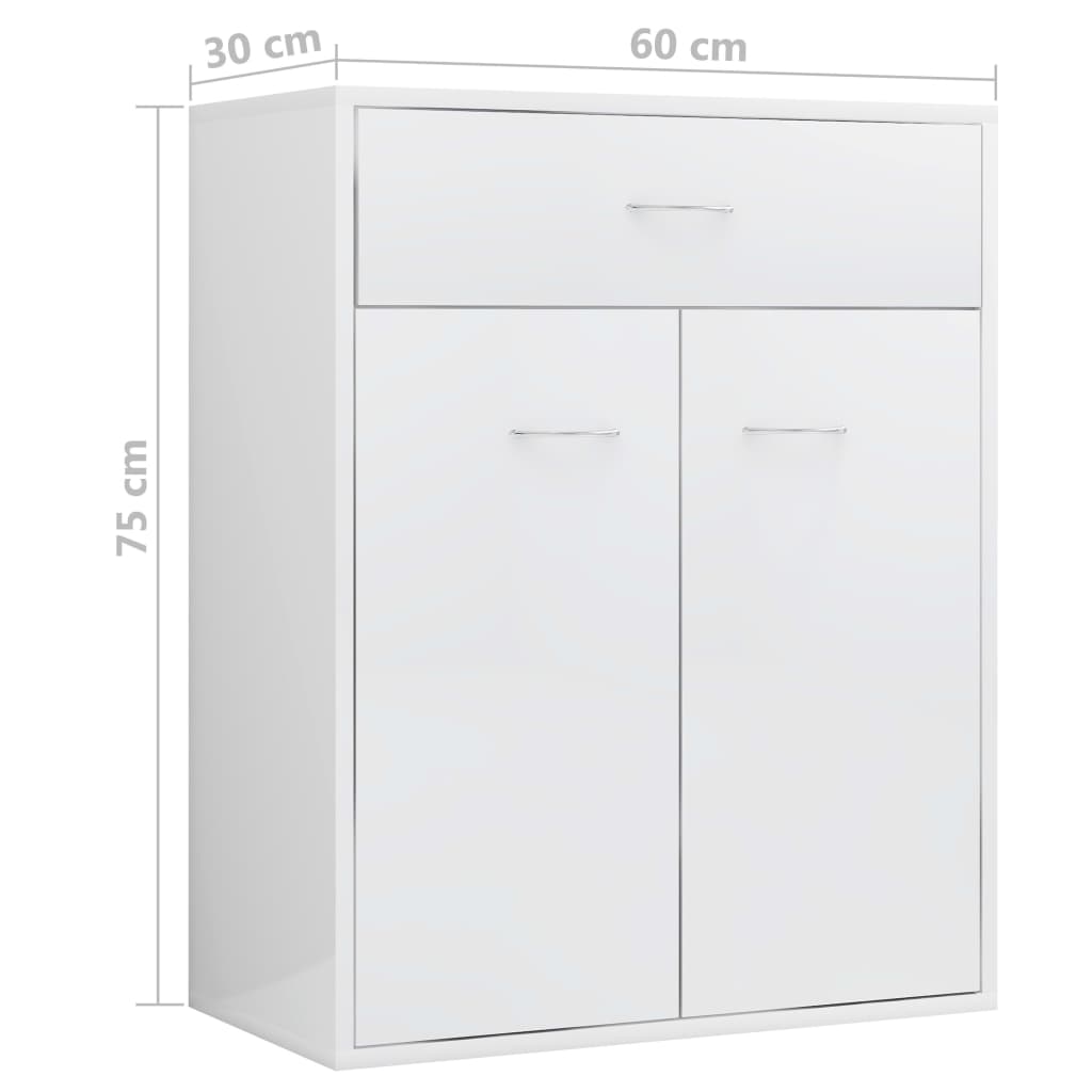 magasfényű fehér forgácslap tálalószekrény 60 x 30 x 75 cm