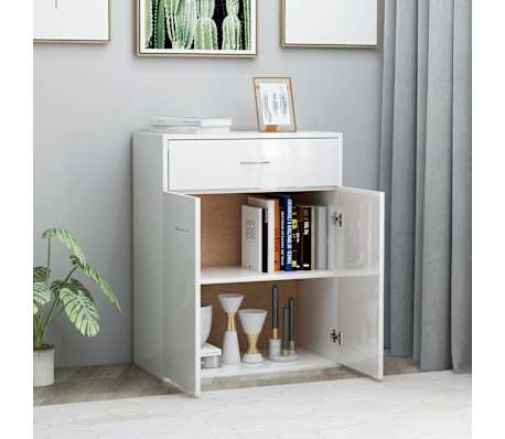 vidaXL Skjenk høyglans hvit 60x30x75 cm konstruert tre