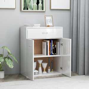 vidaXL Skjenk høyglans hvit 60x30x75 cm konstruert tre