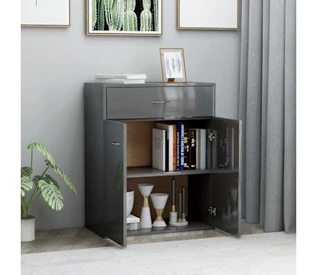 vidaXL kumode, spīdīgi pelēka, 60x30x75 cm, inženierijas koks