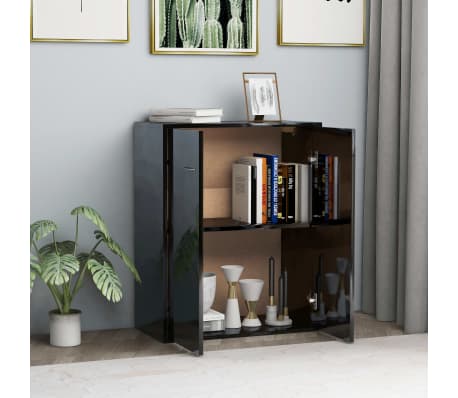 vidaXL &Scaron;oninė spintelė, juodos spalvos, 60x30x75cm, MDP, ypač blizgi