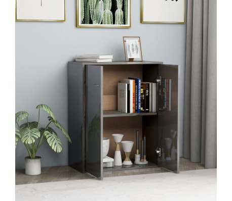 vidaXL &Scaron;oninė spintelė, pilkos spalvos, 60x30x75cm, MDP, ypač blizgi