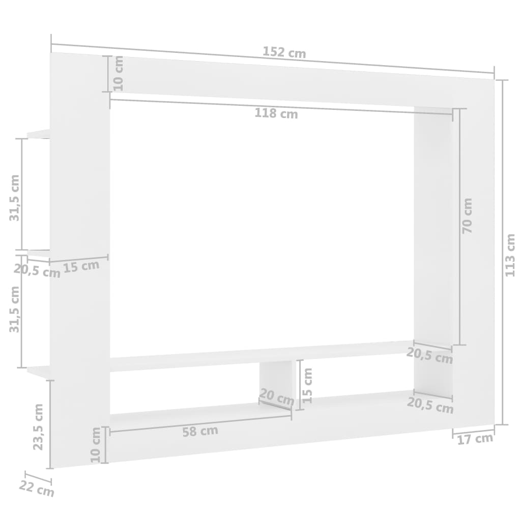 Fehér forgácslap TV-szekrény 152 x 22 x 113 cm 