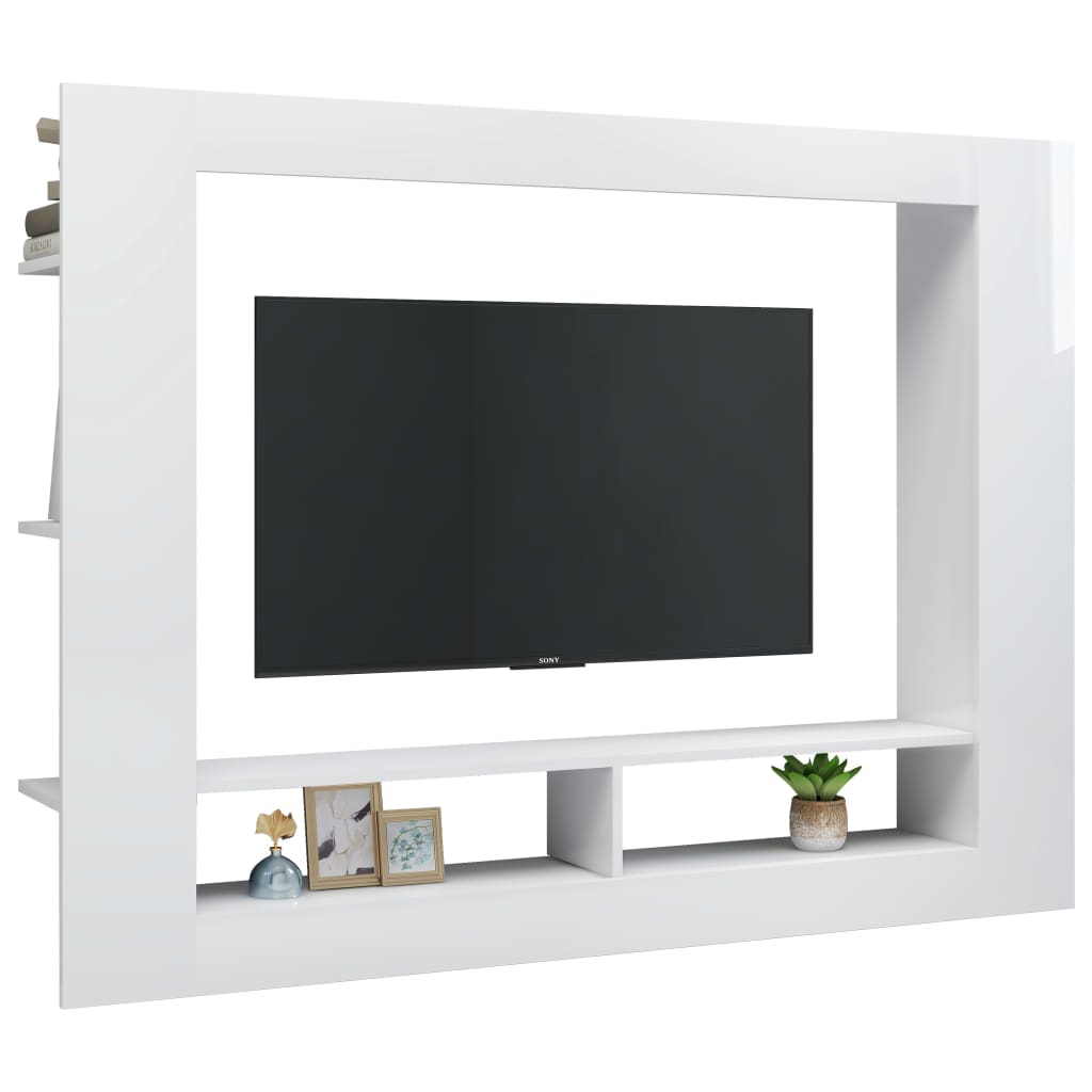 vidaXL Comodă TV, alb extralucios, 152x22x113 cm, PAL