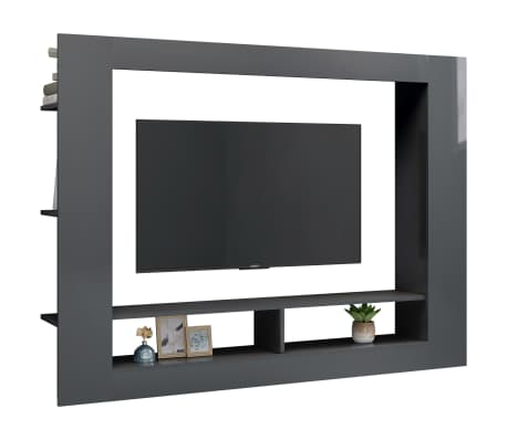 vidaXL Televizoriaus spintelė, pilka, 152x22x113cm, MDP, ypač blizgi