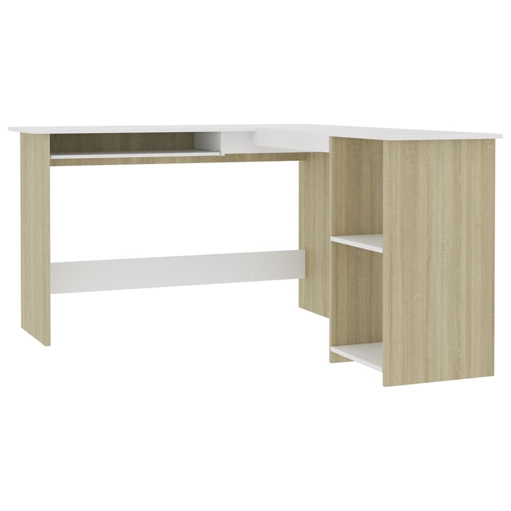 

vidaXL L-Shaped Corner Desk White and Sonoma Oak 47.2"x55.1"x29.5" Engineered Wood