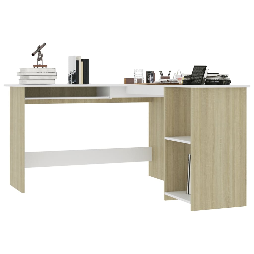 vidaXL L-Shaped Corner Desk White and Sonoma Oak 120x140x75 cm Engineered Wood