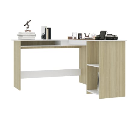 vidaXL L-Shaped Corner Desk White and Sonoma Oak 47.2"x55.1"x29.5" Engineered Wood