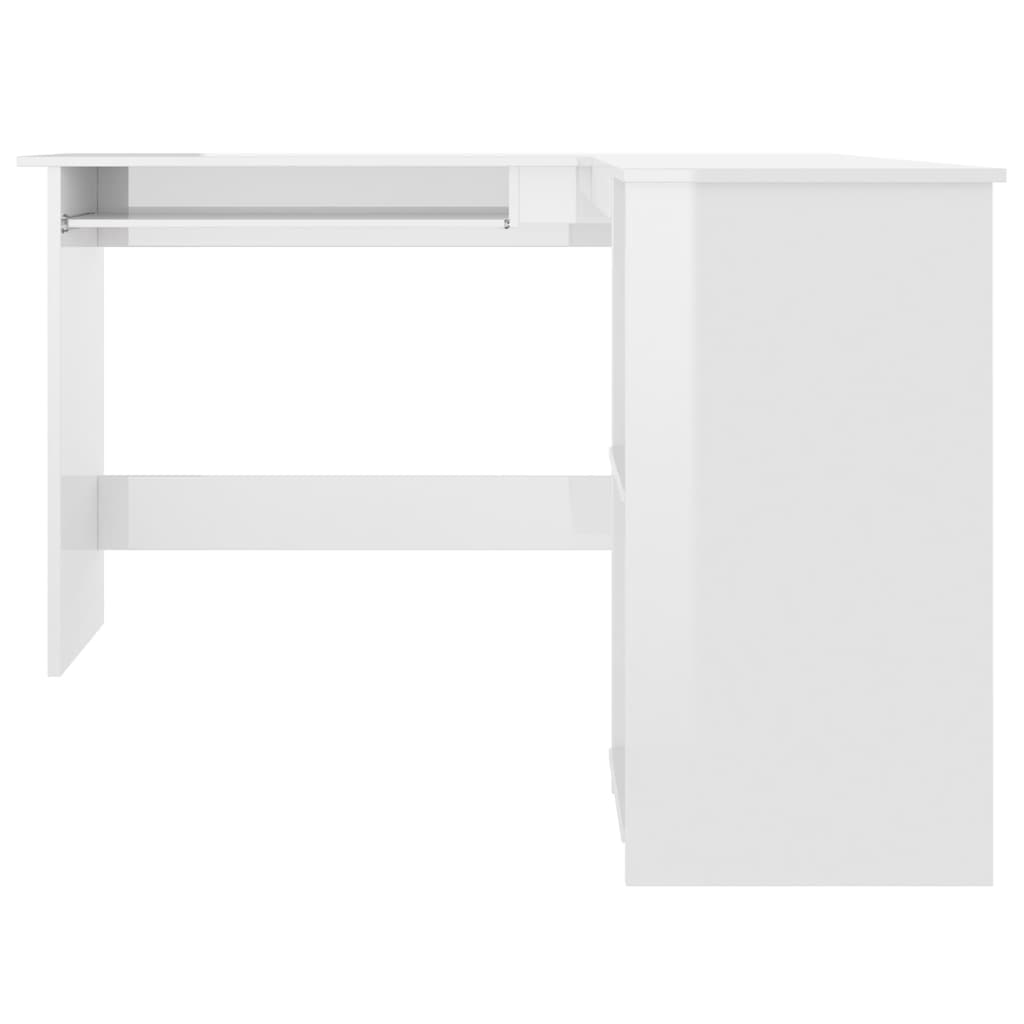 Fehér magasfényű L-alakú sarok-íróasztal 120 x 140 x 75 cm 