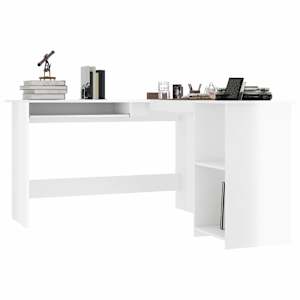 vidaXL L-formet skrivebord h&oslash;yglans hvit 120x140x75 cm konstruert tre
