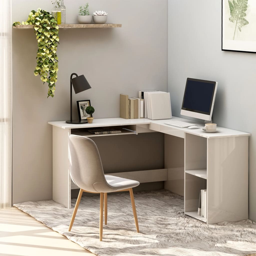 vidaXL L-formet skrivebord 120x140x75 cm konstrueret træ hvid højglans
