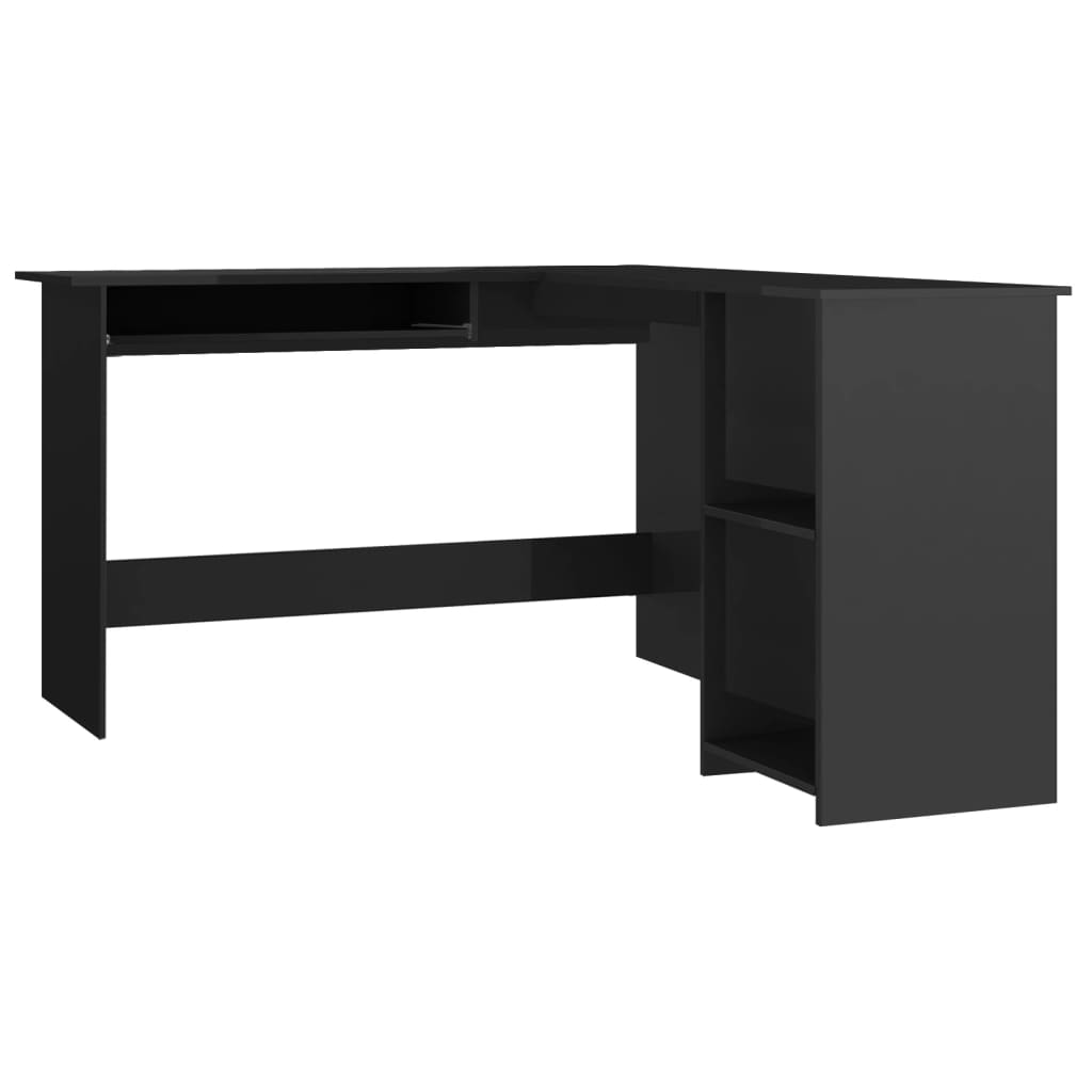  Rohový stôl v tvare L, lesklý čierny 120x140x75cm, drevotrieska
