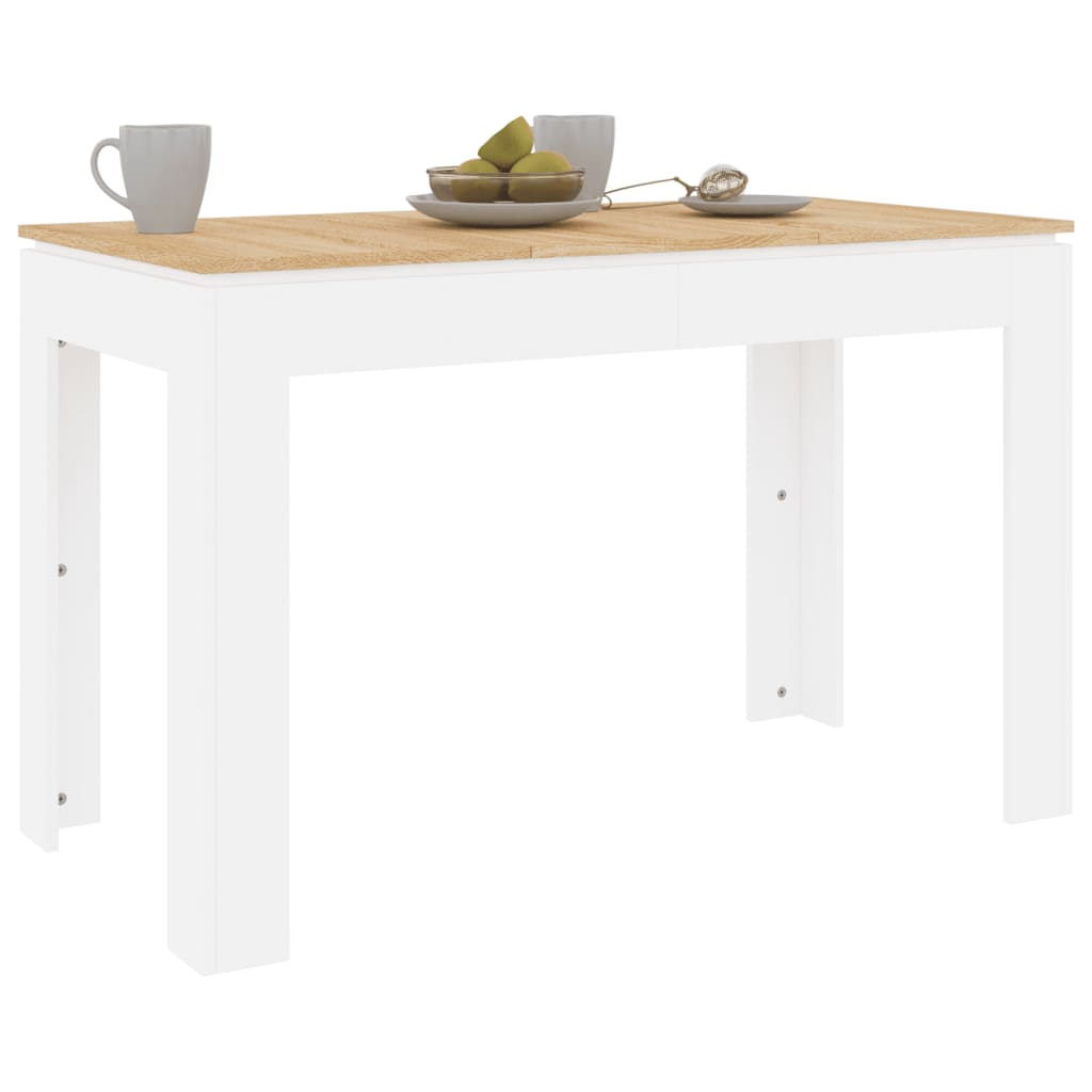 vidaXL spisebord 120x60x76 cm konstrueret træ hvid og sonoma-eg