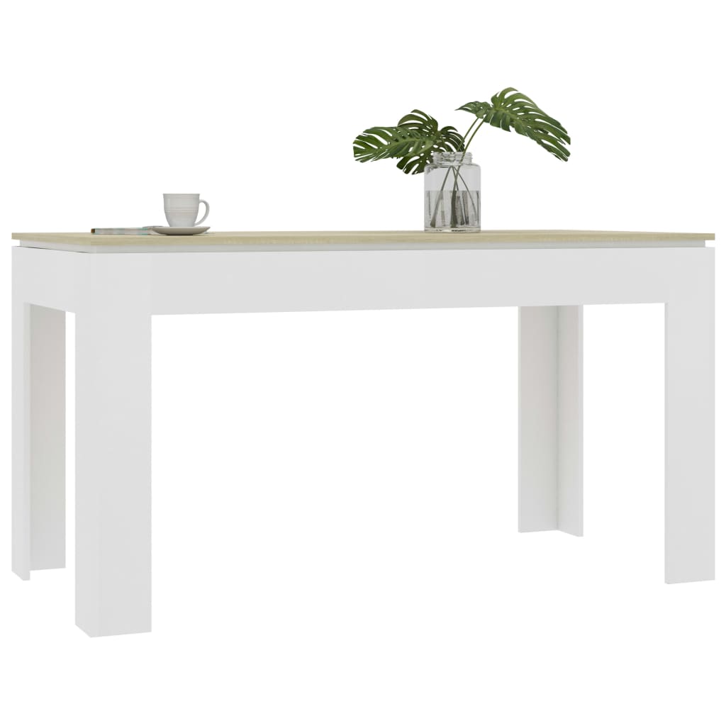 vidaXL Dining Table White and Sonoma Oak 55.1"x27.6"x29.9" Engineered Wood