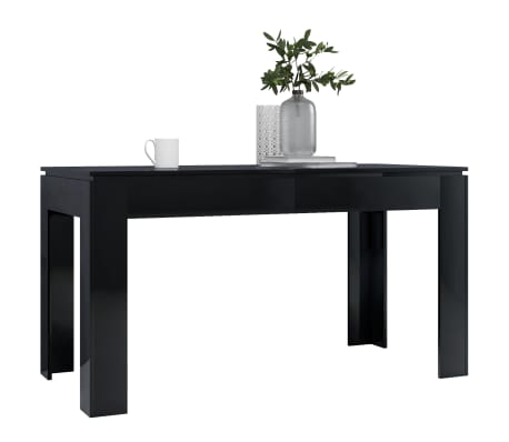 vidaXL Valgomojo stalas, juodas, 140x70x76cm, MDP, ypač blizgus