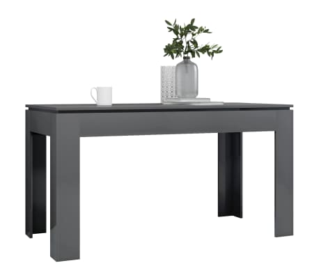 vidaXL Valgomojo stalas, pilkas, 140x70x76cm, MDP, ypač blizgus