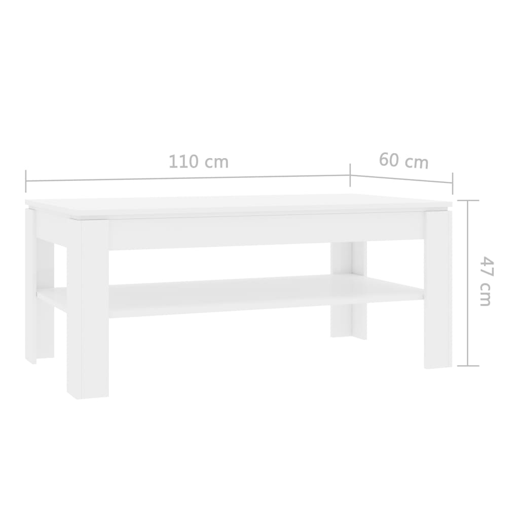 Măsuță de cafea, alb, 110 x 60 x 47 cm, PAL
