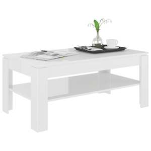 vidaXL Kavos staliukas, baltas, 110x60x47cm, MDP, ypač blizgus