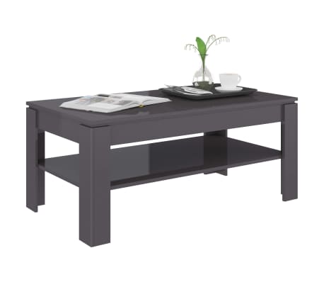 vidaXL Coffee Table High Gloss Grey 110x60x47 cm Engineered Wood