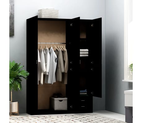 vidaXL 3-Door Wardrobe Black 120x50x180 cm Engineered Wood