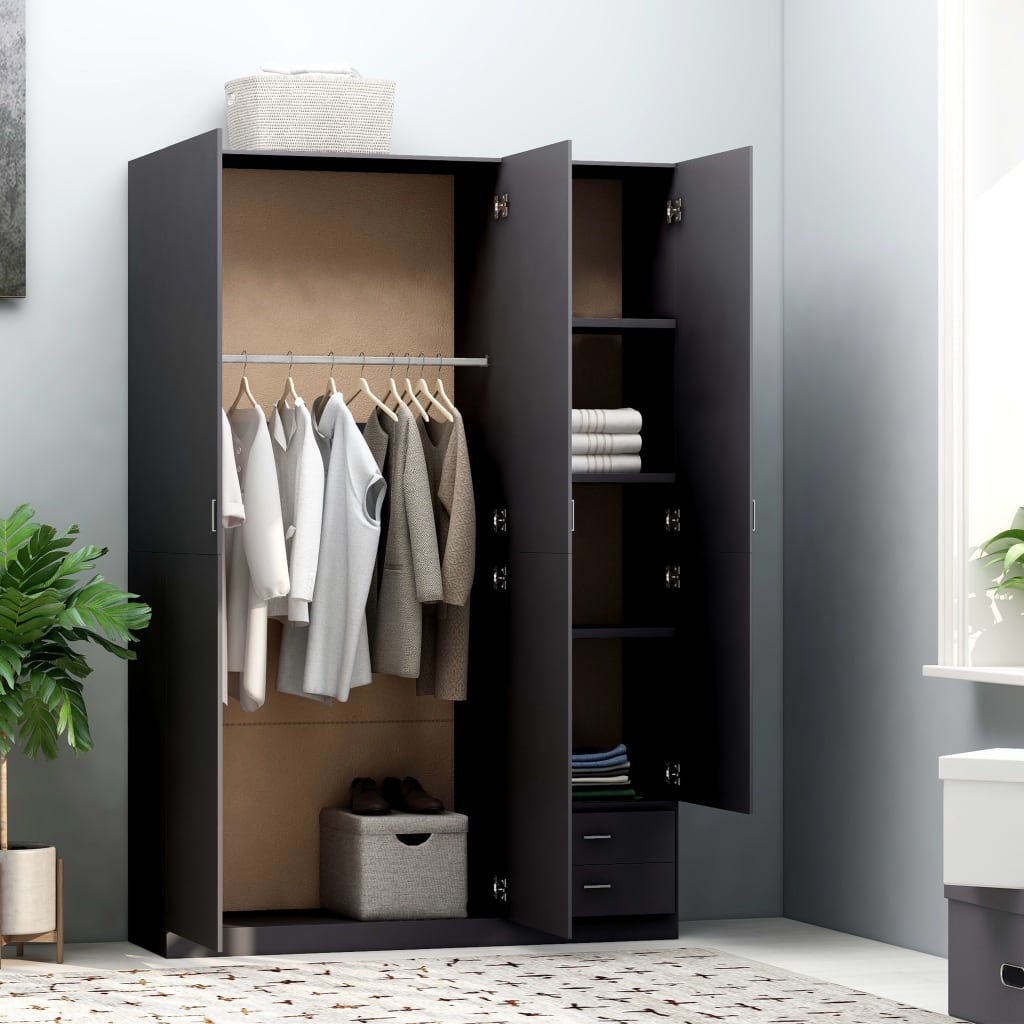 

vidaXL Kledingkast 3-deurs 120x50x180 cm spaanplaat grijs