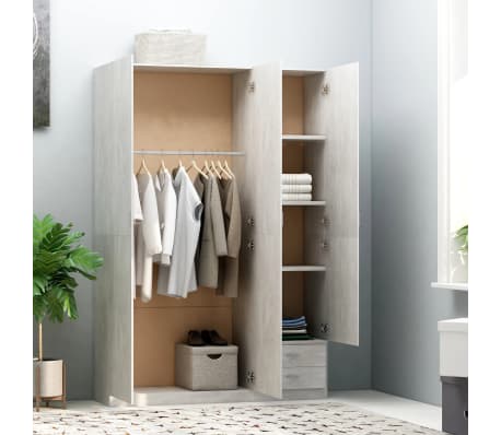 vidaXL 3-Door Wardrobe Concrete Grey 120x50x180 cm Engineered Wood