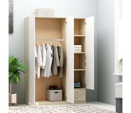 vidaXL 3-Door Wardrobe White and Sonoma Oak 120x50x180 cm Engineered Wood