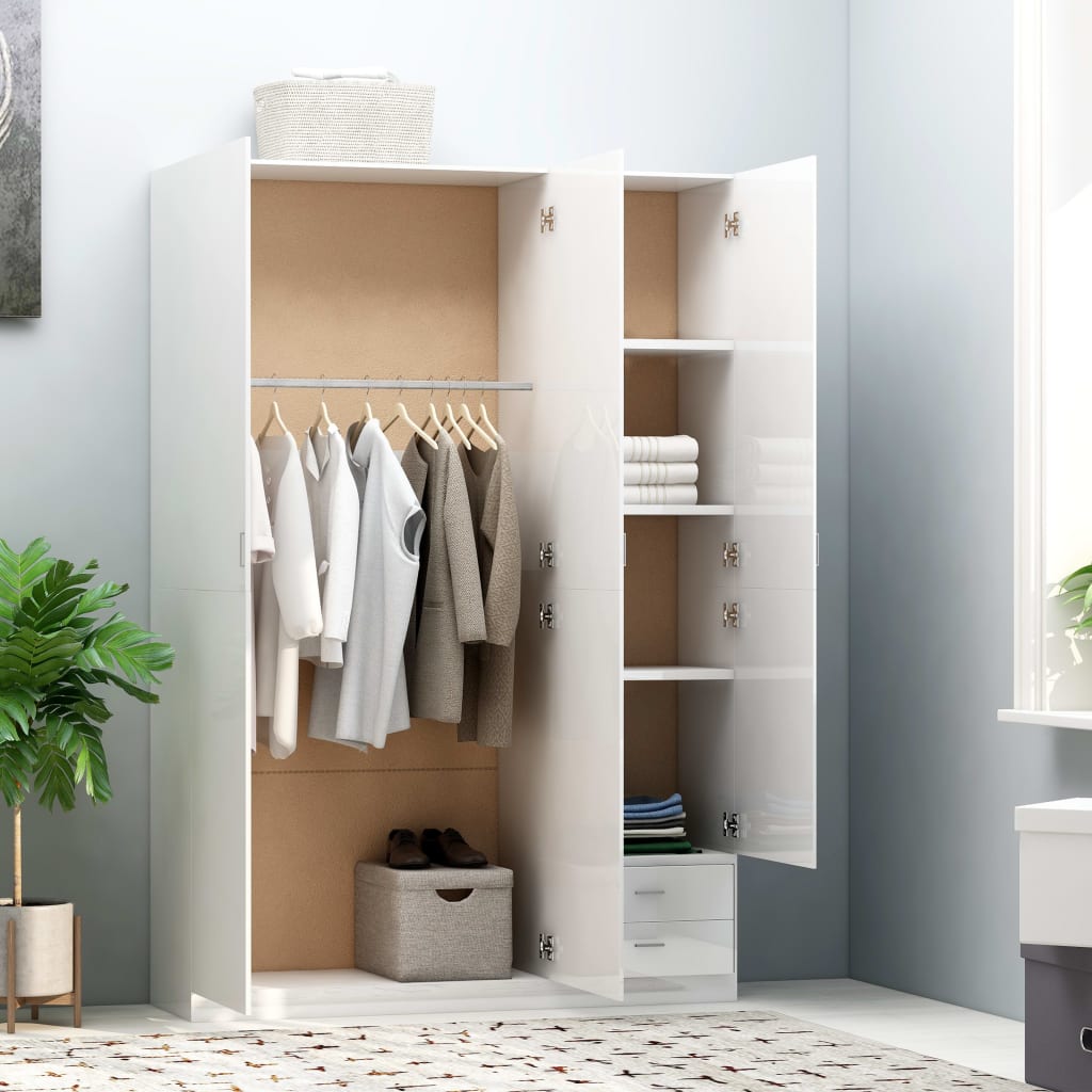 

vidaXL Kledingkast 3-deurs 120x50x180 cm spaanplaat hoogglans wit
