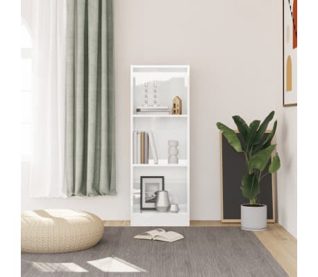 vidaXL 3-Tier Book Cabinet High Gloss White 40x24x109 cm Engineered Wood