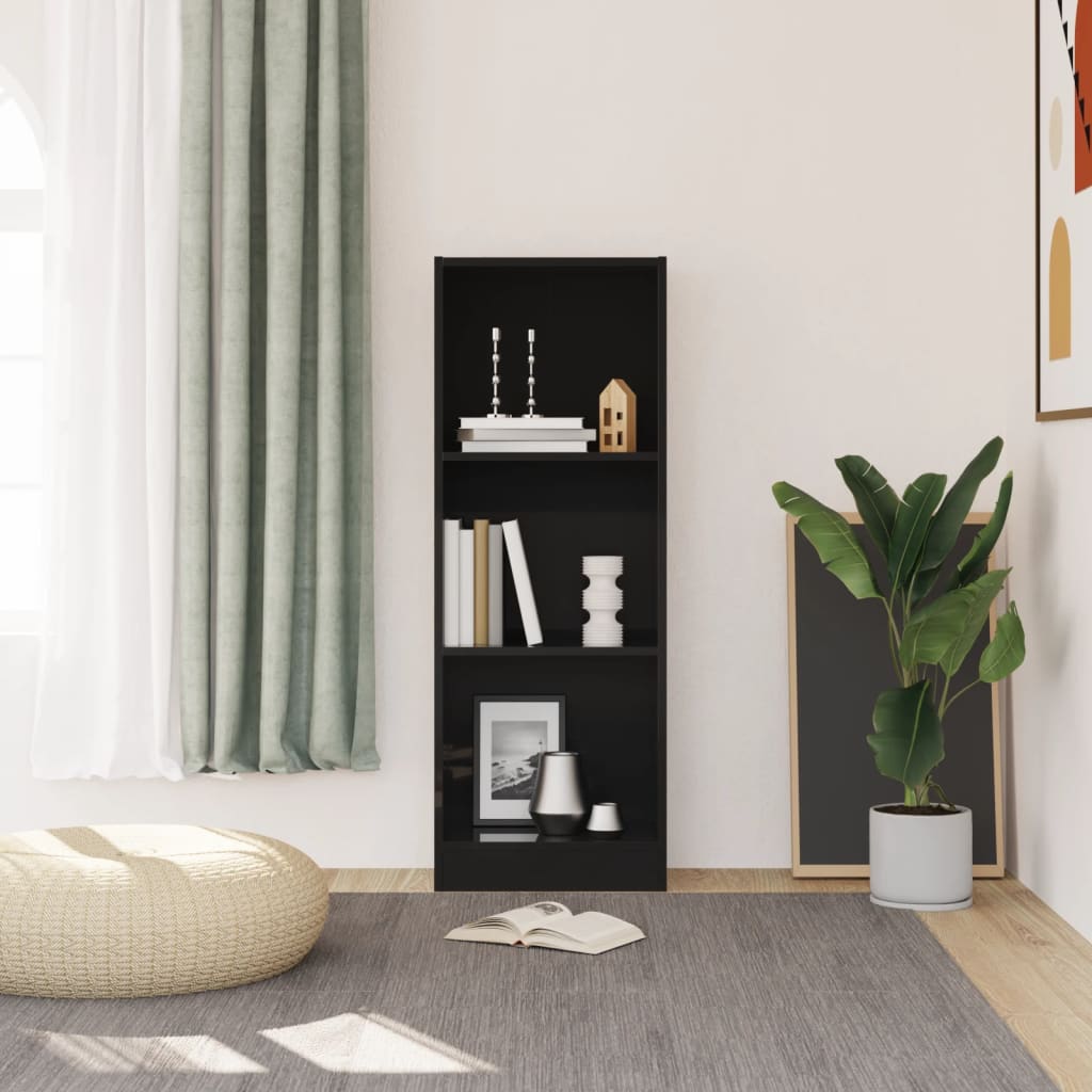 vidaXL 3-Tier Book Cabinet High Gloss Black 40x24x108 cm Engineered Wood