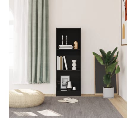 vidaXL 3-Tier Book Cabinet High Gloss Black 40x24x108 cm Engineered Wood