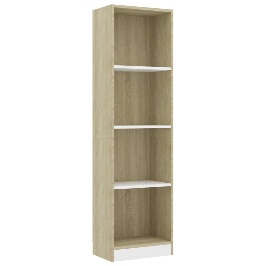 

vidaXL 4-Tier Book Cabinet White and Sonoma Oak 15.7"x9.4"x55.9" Engineered Wood
