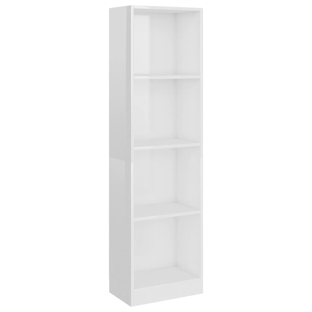 4-szintes magasfényű fehér forgácslap könyvszekrény 40x24x142cm 