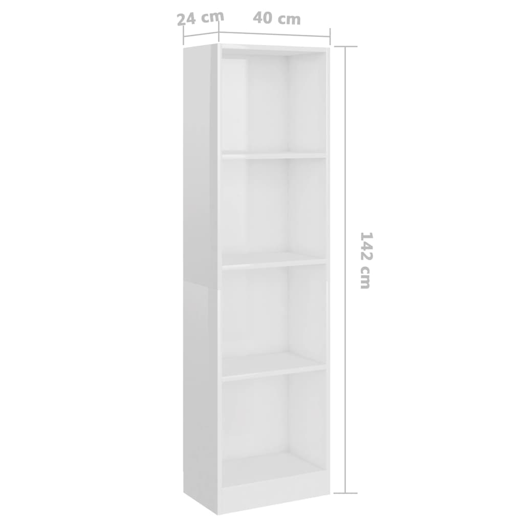 4-szintes magasfényű fehér forgácslap könyvszekrény 40x24x142cm 