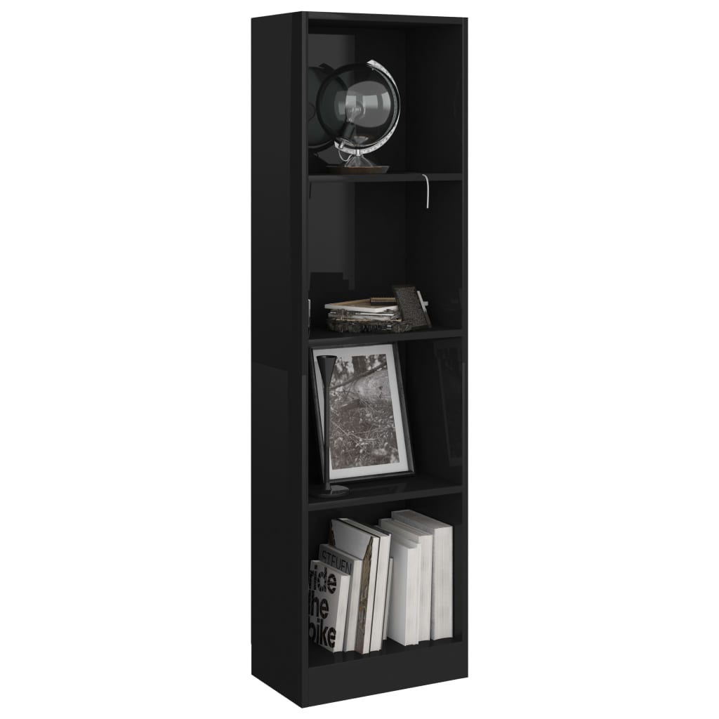 vidaXL Knjižna omara 4-nadstropna visok sijaj črna 40x24x142 cm