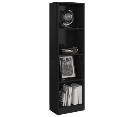 vidaXL Knjižna omara 4-nadstropna visok sijaj črna 40x24x142 cm