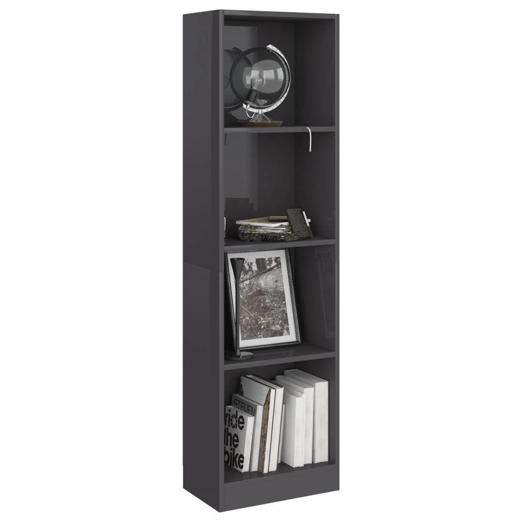 vidaXL Boekenkast 4 schappen 40x24x142 cm bewerkt hout hoogglans grijs