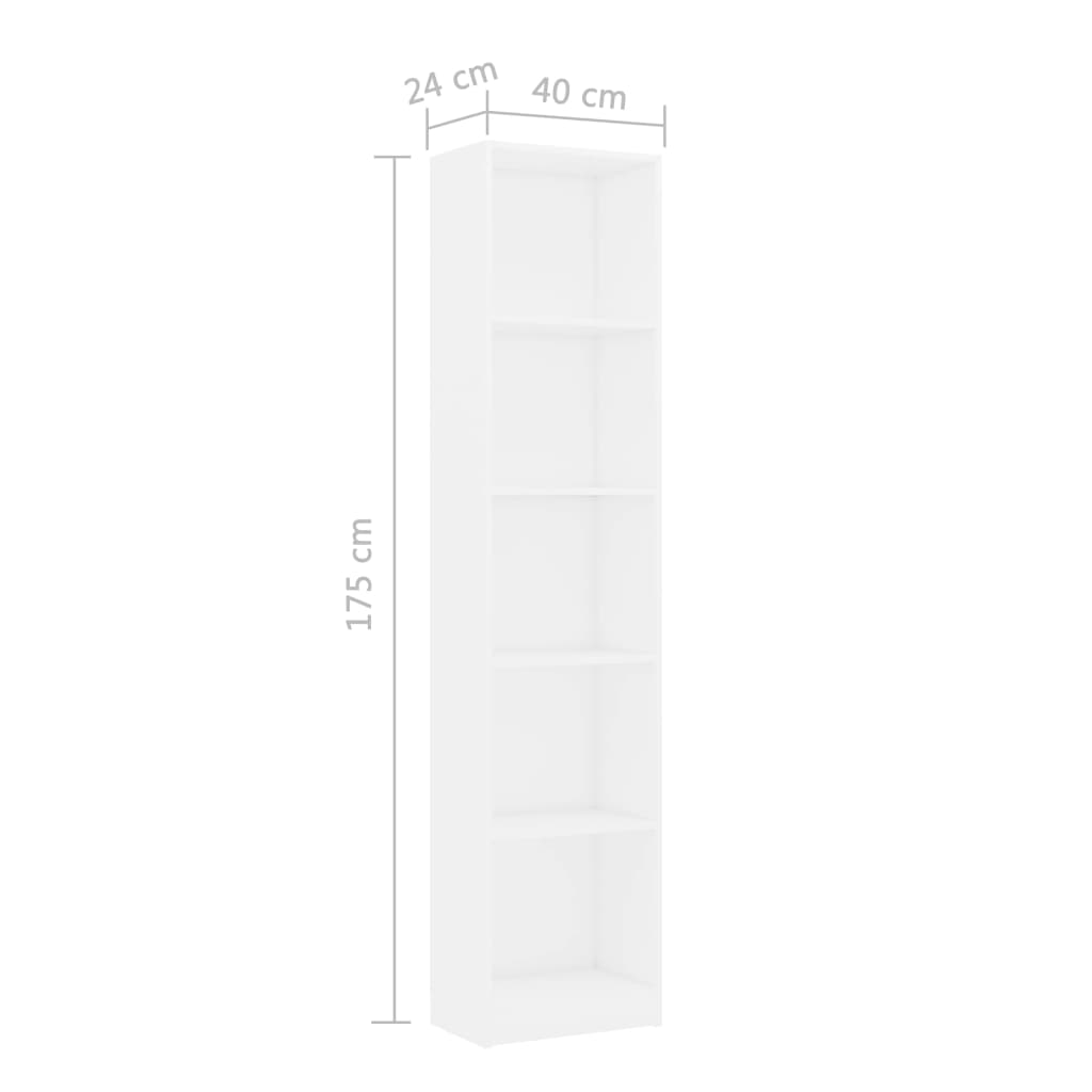 Bücherregal 5 Fächer Weiß 40×24×175 cm Spanplatte