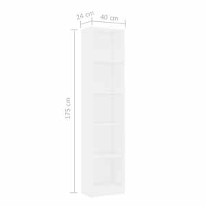 5patrová knihovna bílá 40 x 24 x 175 cm kompozitní dřevo - obrázek 6