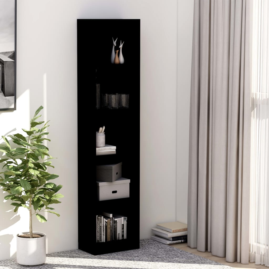 5-szintes fekete szerelt fa könyvszekrény 40 x 24 x 175 cm 