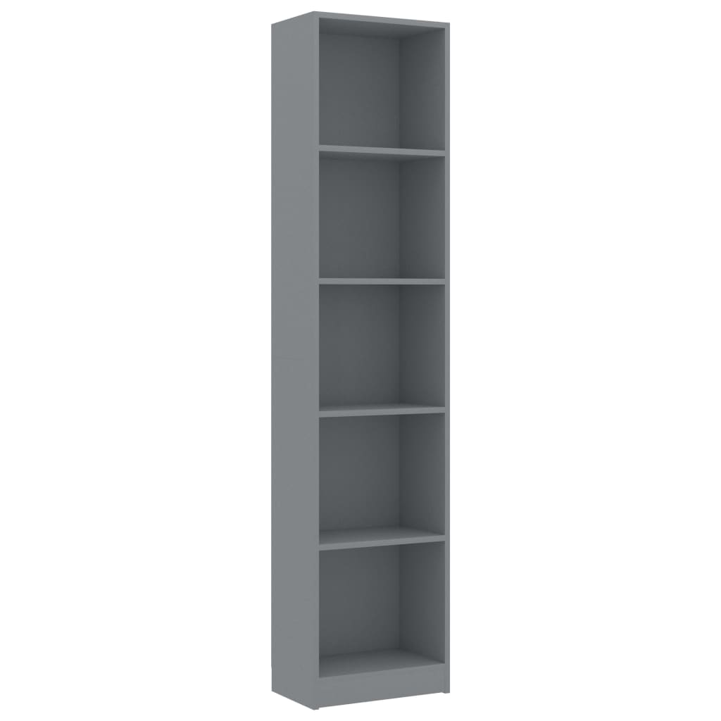Bücherregal 5 Fächer Grau 40×24×175 cm Spanplatte