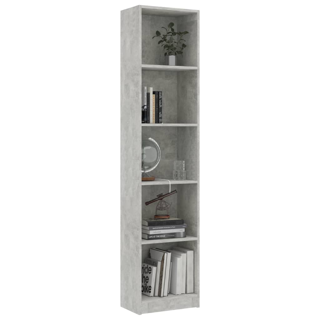 

vidaXL Boekenkast met 5 schappen 40x24x175 cm spaanplaat betongrijs
