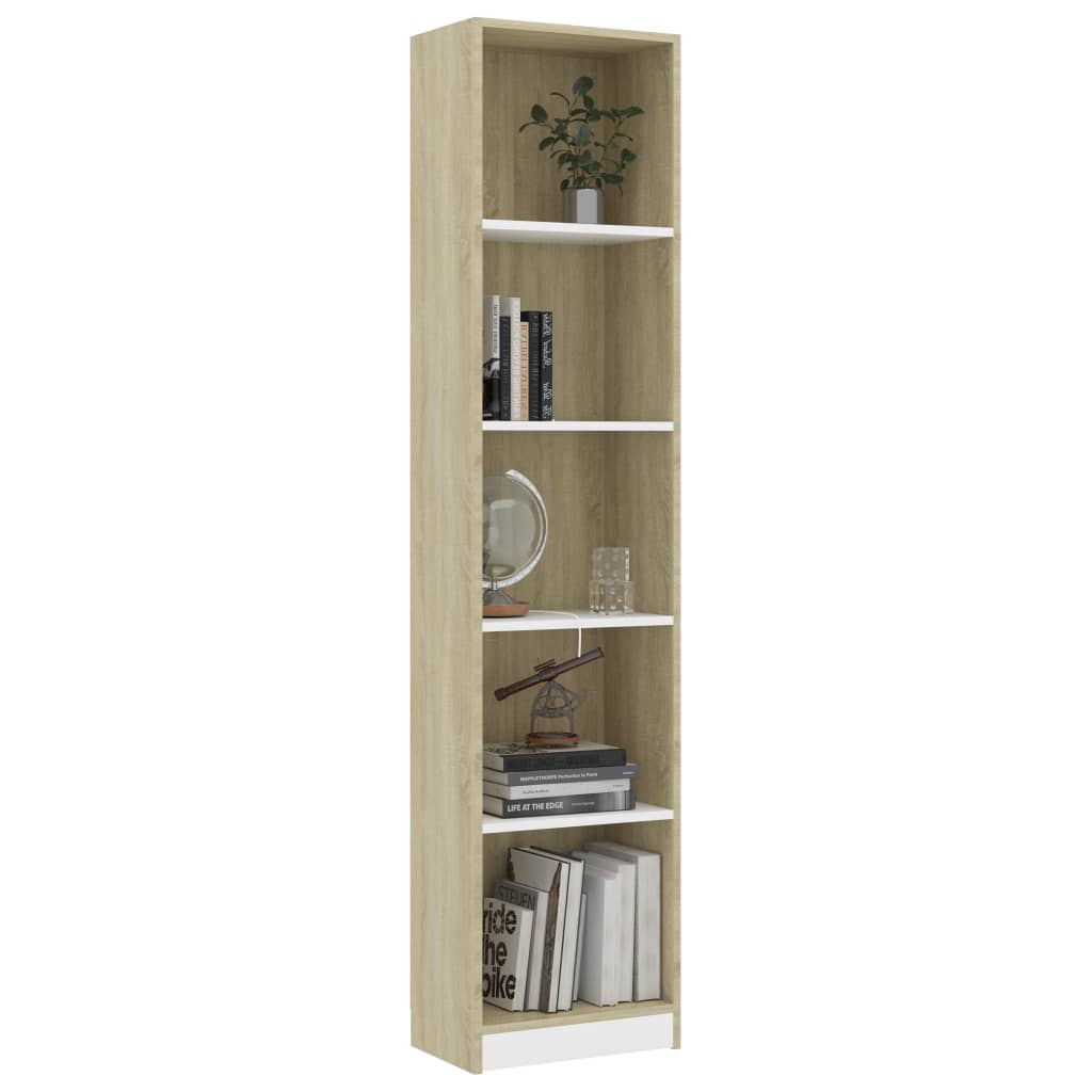 vidaXL 5-Tier Book Cabinet White and Sonoma Oak 40x24x175 cm Engineered Wood