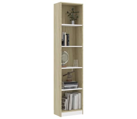 vidaXL Libreria 5 Ripiani Bianco Rovere Sonoma 40x24x175cm Multistrato