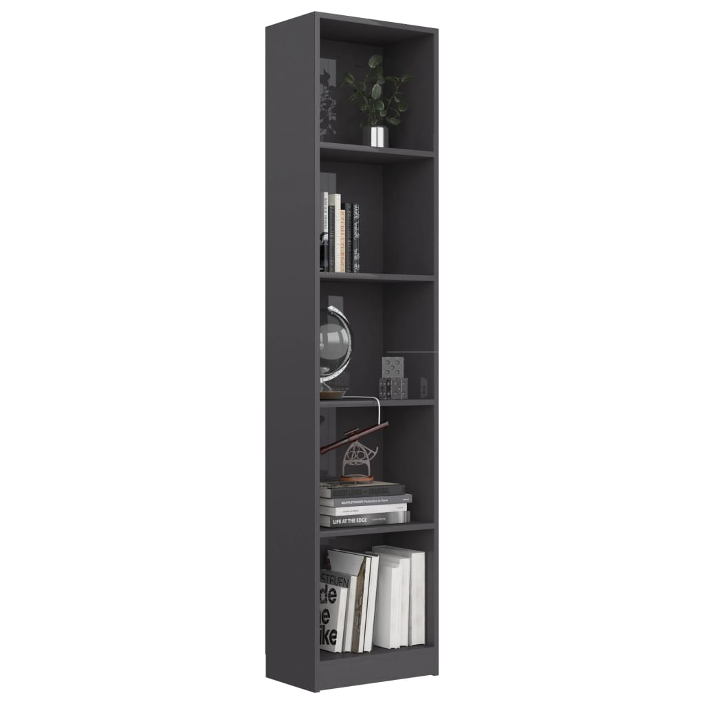 vidaXL 5-Tier Book Cabinet High Gloss Gray 15.7" x 9.4" x 68.9" Engineered Wood