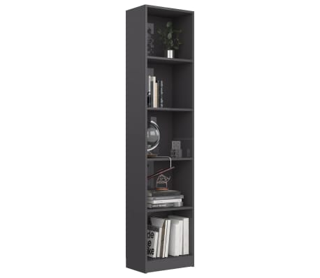 vidaXL 5-Tier Book Cabinet High Gloss Grey 40x24x175 cm Engineered Wood